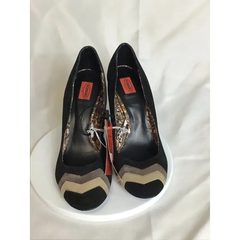 Missoni Women Suede pumps Sz. 7.5 brown NWT zig zag detail Barkwood Pumps
